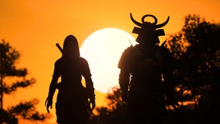 Silhouettes of Assassin's Creed Shadows protagonists Naoe, a shinobi, and Yasuke, a samurai.