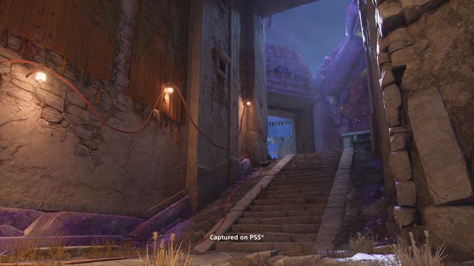 Official Concord screenshot showing another Star Chamber map artwork, this time a grey rocky back area and stairs