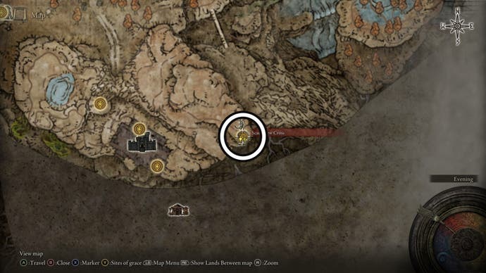 A screenshot of the Scaduview Cross Scadutree Fragment location in Elden Ring Shadow of the Erdtree.