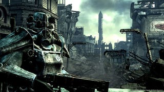 A Brotherhood of Steel Paladin in Power Armour holding a laser rifle in Fallout 3